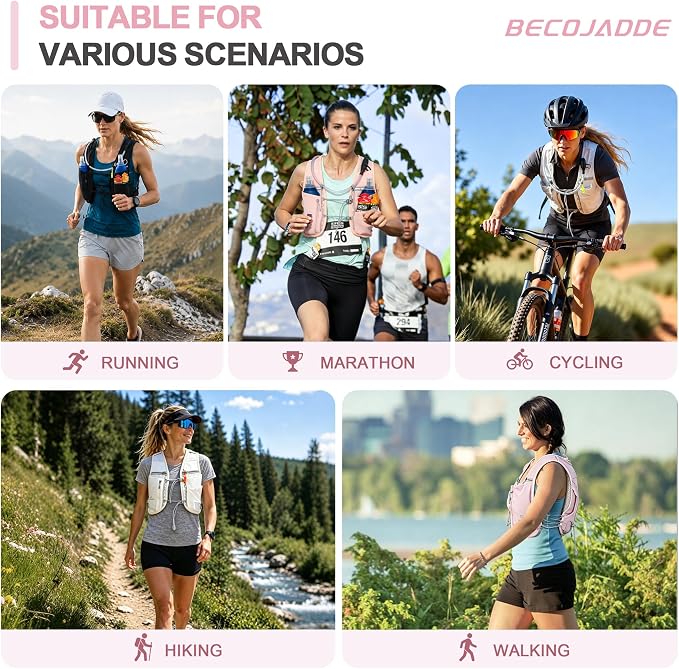 BECOJADDE 5L Running Vest for Women, Hydration Backpack Lightweight & Breathable for Trail Running, Marathon, Hiking, Cycling