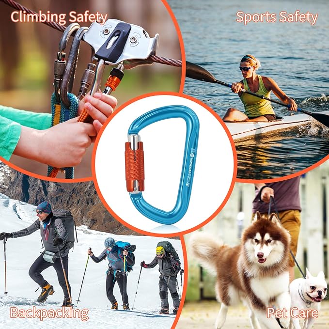 NewDoar 28KN UIAA & CE Certified Auto Climbing Carabiner Professional Heavy Duty Caribeaner for Rappelling D-Shaped