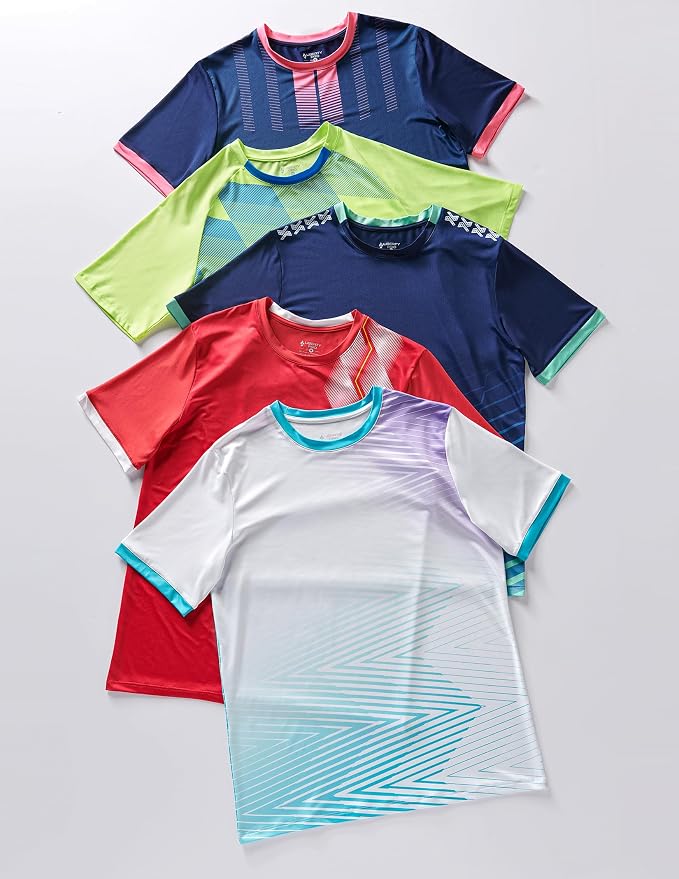 5 Pack Men’s Active Quick Dry Crew Neck T Shirts | Athletic Running Gym Workout Short Sleeve Tee Tops Bulk