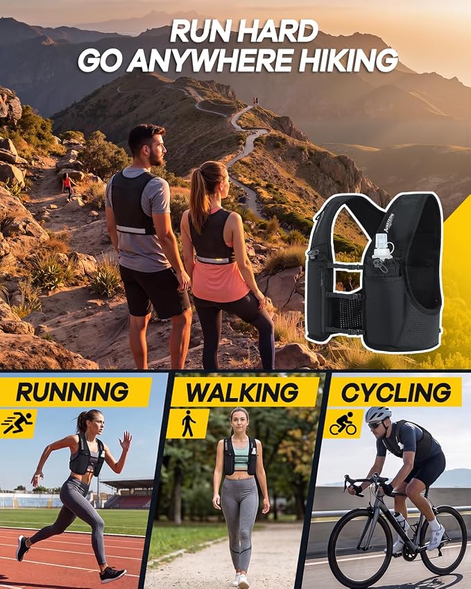 Running Vest for Women Men, Lightweight Reflective Hydration Vest with 500ML Soft Flask, Adjustable Running Backpack Run Vest Water Bottle for Runner Marathon