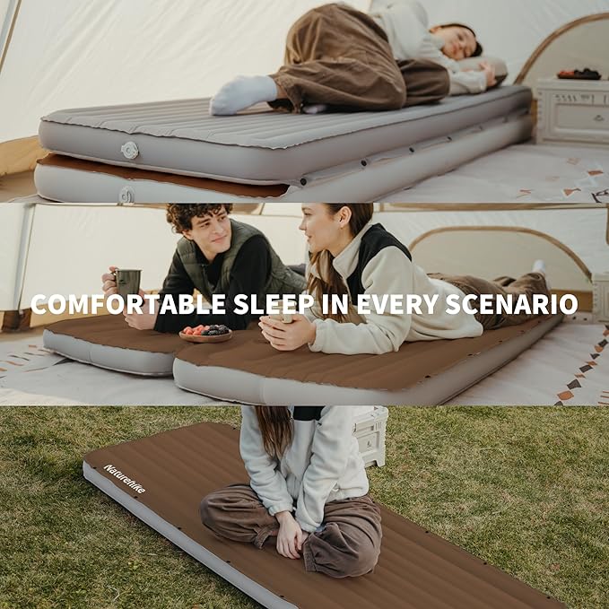 Naturehike Camping Sleeping Pad, Ultralight Inflatable Sleeping Mat with Pillow Built-in Foot Pump, 2.6 Inch Lightweight Air Mattress for Backpacking, Hiking, Traveling (Brown)