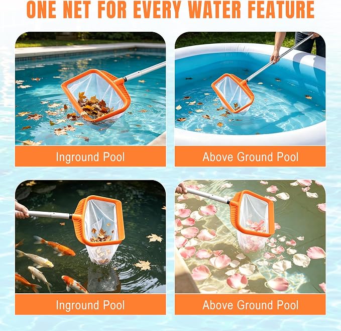 Pool Cleaning Kit, Aluminum Skimmer Net with 7.5Ft Telescoping Pole & 17.5” Brush Head, Heavy Duty Pool Maintenance Set for Inground Above Ground Swimming Pools, Easily Remove Leaves, Debris