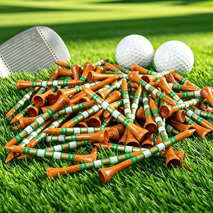 Golf Tees Wood 3 1/4 2 3/4 Inch Value 500/1000 Pack with Bright Colors & Consistent Height, High Visibility with Gold Stripes for Course Practice