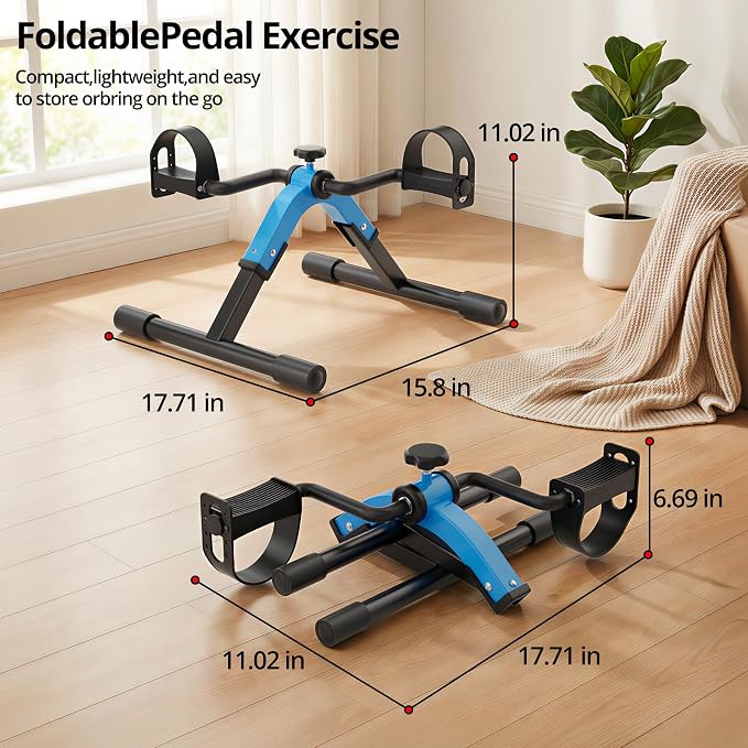 Folding Pedal Exerciser Mini Exercise Bike Under Desk Bike for Arms and Legs Workout, Portable Desk Bike Peddler Machine for Sedentary Officer & Seniors
