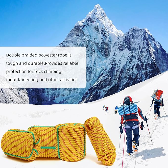 Arborist Rope, 1/2 Inch x 50 Feet Double Braided Climbing Rope Polyester for Outdoor, Climbing, Hiking, Swing, Tree Work, Halyard, Sailing(Yellow)