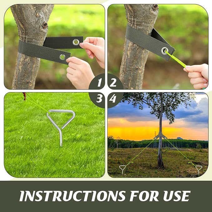 Sintuff 12 Set Tree Stakes and Supports Kit for Anti Hurricane Leaning Trees Straightening Heavy Duty 15. 75" Spiral Tree Stake with 13. 12 ft Ropes and 15. 75'' Support Straps (Bright Green)