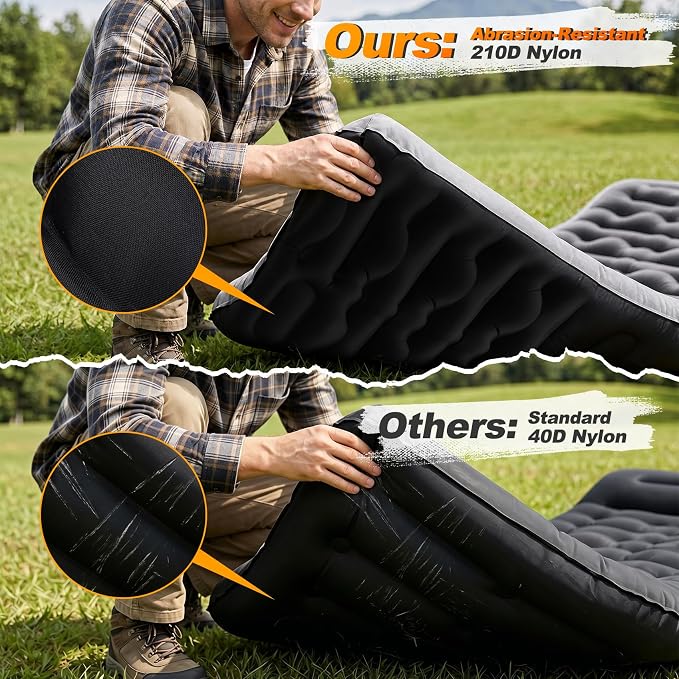KASBAH Camping Sleeping Pad, 5.5 R-Value Thick 6 inch Camping Mat with Pillow Built-in Foot Pump Inflatable Sleeping Pads Compact for Camping Backpacking Hiking Traveling