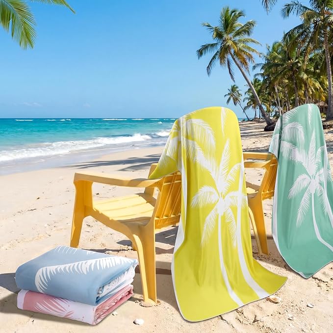 Tegeme 4 Pack Coconut Palm Tree Microfiber Thin Beach Towel Lightweight 72x36 Oversized Extra Large Sand Free Towels Quick Dry for Travel Pool Yoga Sports Beach Accessories Vacation Essential Gift