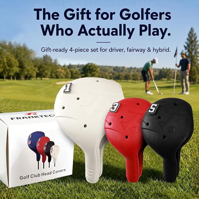 Snap-On Golf Club Covers for Right-Handed Golf Clubs, Easy On Off in 1 Second, Fits 460cc Drivers, Washable EVA Plastic with Shaft Lock, DIY Pins for Customization