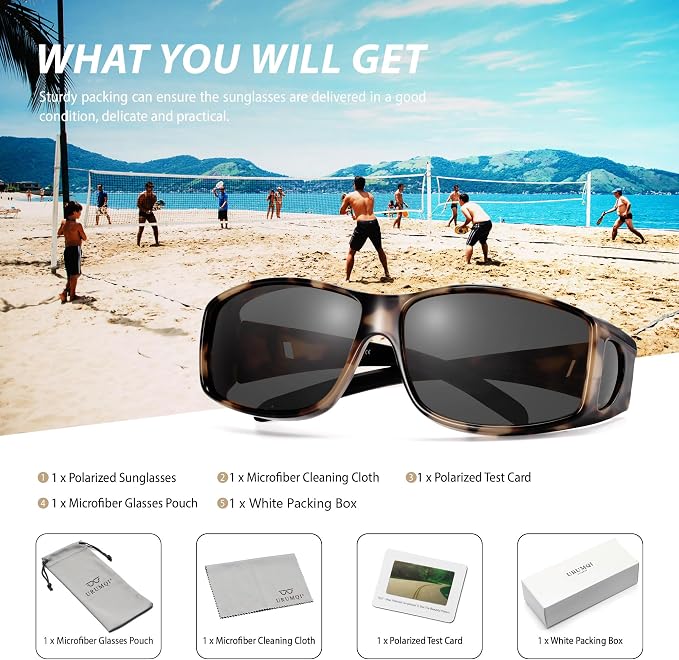 URUMQI Polarized Sunglasses Fit Over Glasses for Men Women, Wraparound Sun Glasses UV400 Protection for Driving Fishing