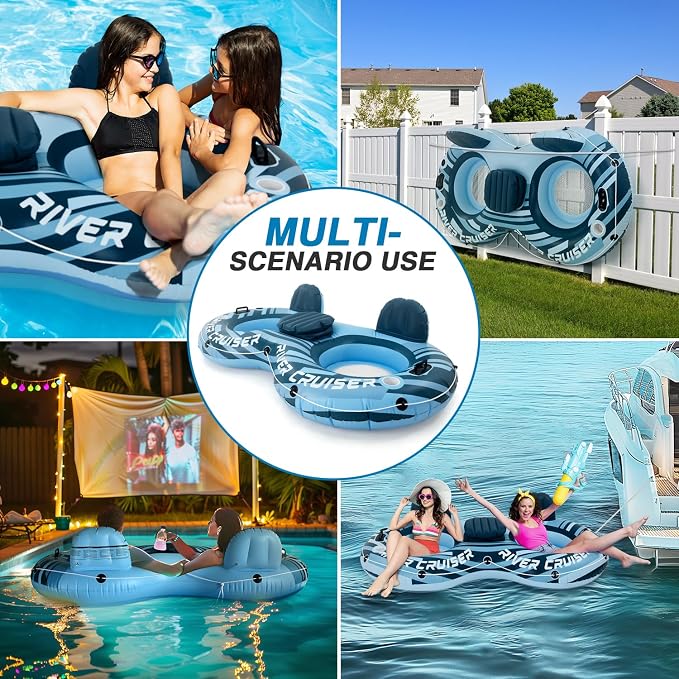 River Tubes for Floating Heavy Duty Inflatable Floating Lounger Premium River Water Rafts Pool Float with Cup Holder Above Lake for Adults