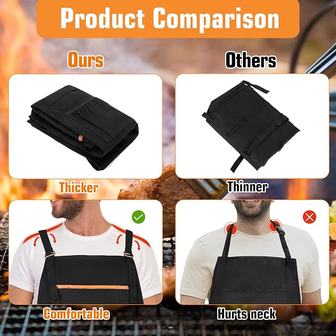 HODRANT Hanging Camp Utensil Organizer & Anti-oil BBQ Grilling Apron, Camping Kitchen Cookware Bag with Towel Paper Holder & Cooking Apron for Men & Women with Dual Shoulder Straps & Adjustable Buckle
