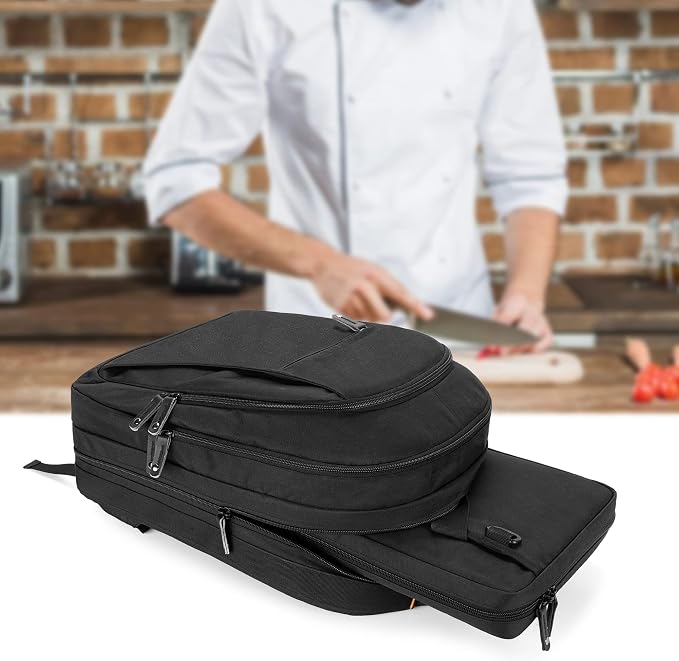 samdew Three-layer Chef Backpack with Knife Bag, Professional Knife Backpack & Chef Bag with 12 + 23 Slots & Multiple Pockets, Chef Knife Carrying Case Roll for Kitchen Utensils (Knife Not Included)