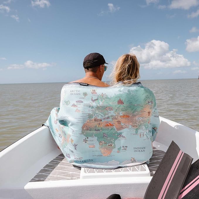 Nomadix Original Towel – Fast-Drying, Ultra-Absorbent, Sand-Resistant & Made from Recycled Materials - World Map - 72.5" x 30"