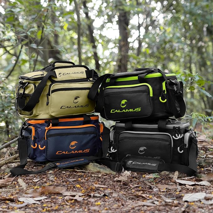 Calamus TB61 Fishing Tackle Bag,Black | Saltwater & Freshwater Fishing Bags, Rip-Stop PE, Padded Shoulder Strap, Pliers Storage, Easy to Organize, Functional Design