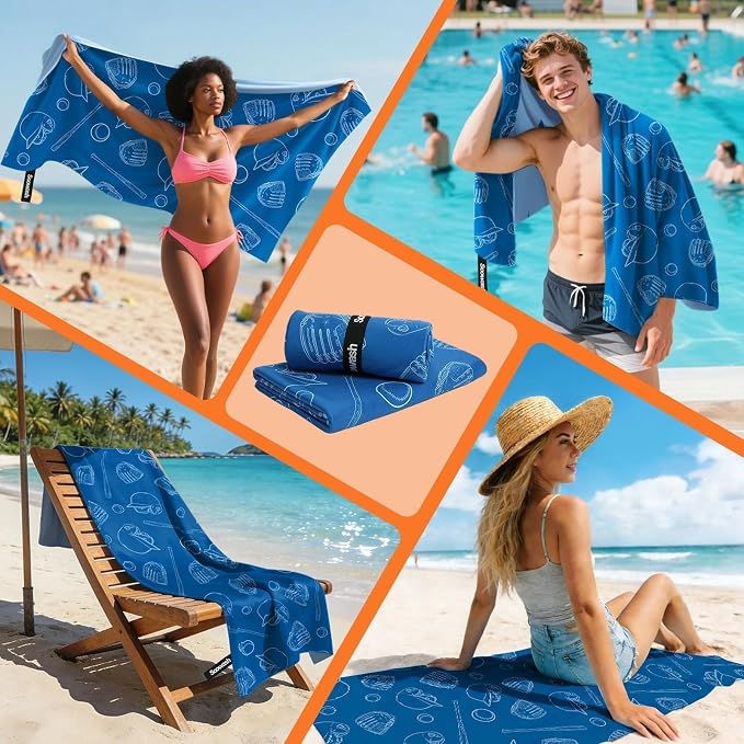 Microfiber Sweat Towel Quick Dry Lightweight Absorbent 2 Pack,Fast Drying 30‘’ X 60‘’ Negative Ions Odorless Gym Towels for Men & Women Yoga Gym Travel Outdoor Camping Beach (Marine Blue Hat)