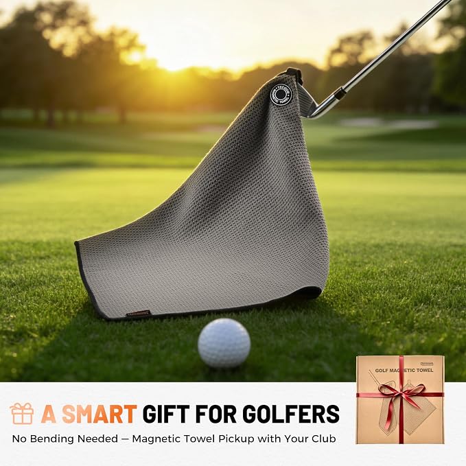 Tecoom Magnetic Golf Towel, Premium Ultra Absorbent Waffle Microfiber, Double-Stitched Edging, Strong Magnet for Golf Carts, Bags and Clubs, 18"x18" Portable Golf Accessories, Gift for Men Women