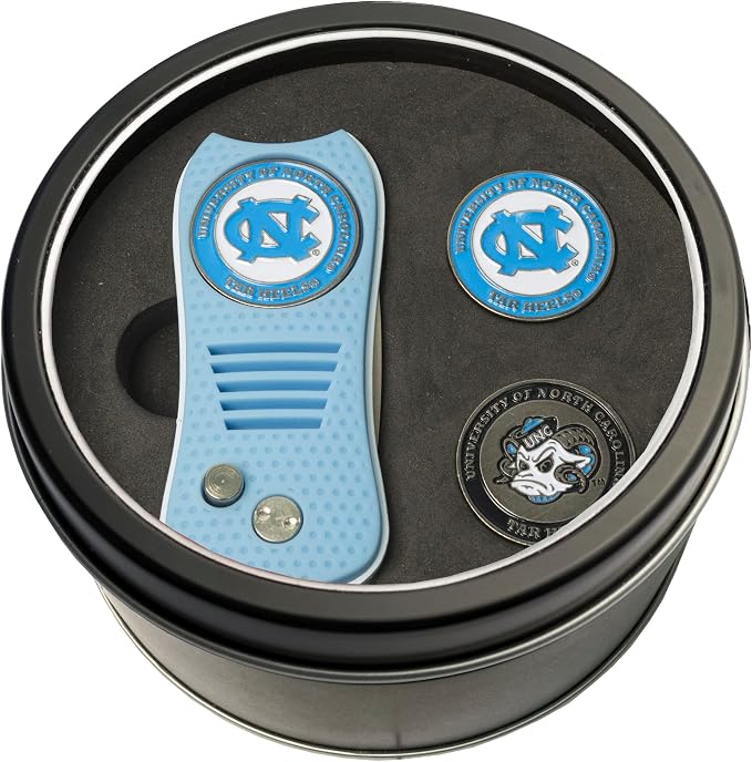Team Golf NCAA Gift Set Switchblade Divot Tool with 3 Double-Sided Magnetic Ball Markers, Patented Single Prong Design, Causes Less Damage to Greens, Switchblade Mechanism