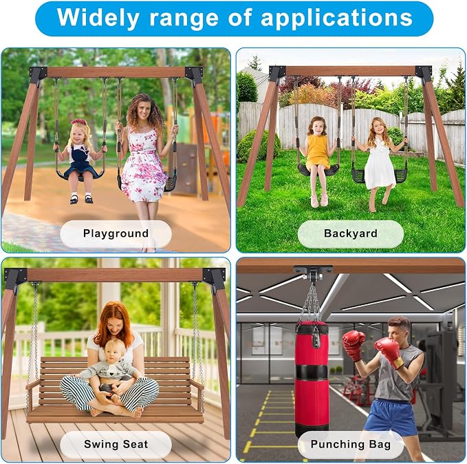 Dolibest Heavy Duty Swing Set Kit – Reinforced A-Frame Brackets & 4 Hangers, DIY Swing Set Hardware Kit for Backyard Garden