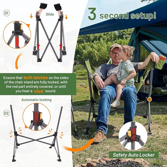 TIMBER RIDGE Oversized Hammock Camping Chair, Swinging Chair with Adjustable Back and Seat Height, Portable Folding Rocking Chair for Outdoor Lawn, Backyard and Patio, Supports 400lbs, Green, 2 Pack
