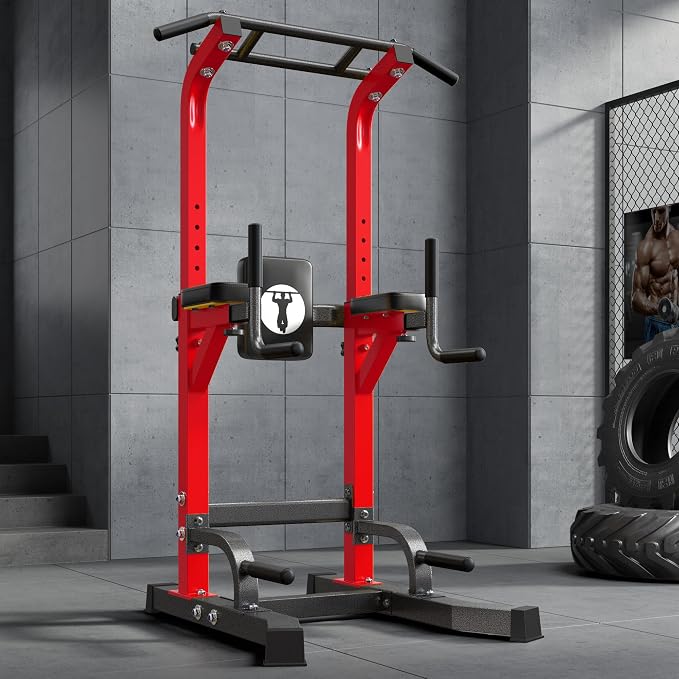 SogesHome Power Tower Pull Up Bar Dip Stand, 10 Adjustable Height Free Standing Assistive Trainer Dip Station, Multi-Function Strength Training Fitness Workout Station for Home Gym Fitness Equipment