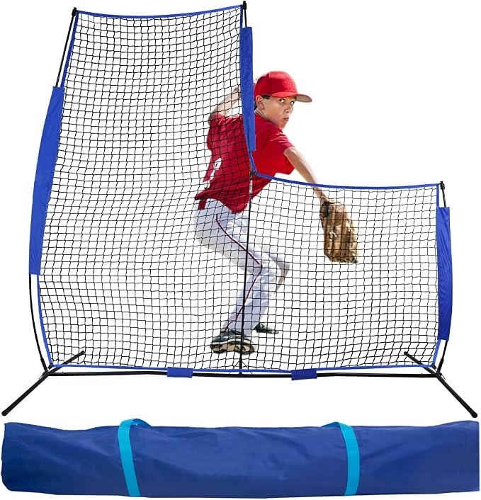 Baseball Softball L-Screen – 7x7FT Portable Pitching Net with Carrying Bag | Pitcher Protection for Training & Games | Youth & Adult Practice
