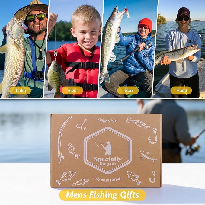 Fishing Fishing Tool Kit Gifts for Men Dad, Dad Fishing Backpack Gear Kit Lures Tackle Box Gift, Best Gifts for Fisherman Birthday, Fish Tools & Accessories Equipment Gift Set for Men Fishermen