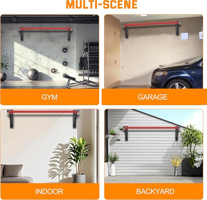 Pull Up Bar Wall Mounted, Heavy Duty 650 lbs Capacity Chin Up Bar, 48" Multi-Grip Strength Training Pull-up Bars, for Home Gym Garage/Backyard Total Body Workout, Ease Of Use Mounting