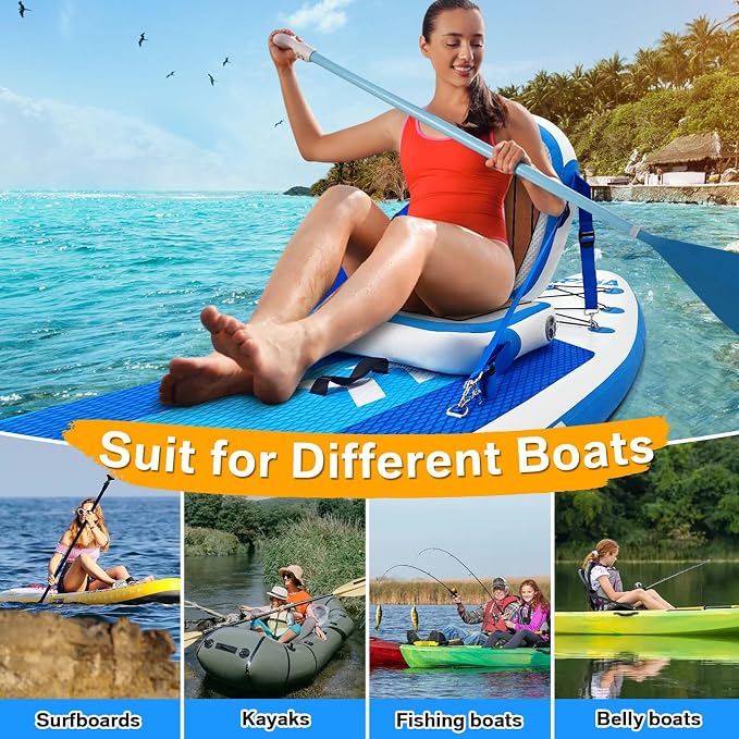 Inflatable Kayak Seat with Back Support, Universal Sturdy Paddle Board Seats for Sit on Top, Adjustable Blow Up Seat with Inflate Nozzle for Kayaking Canoeing Rafting