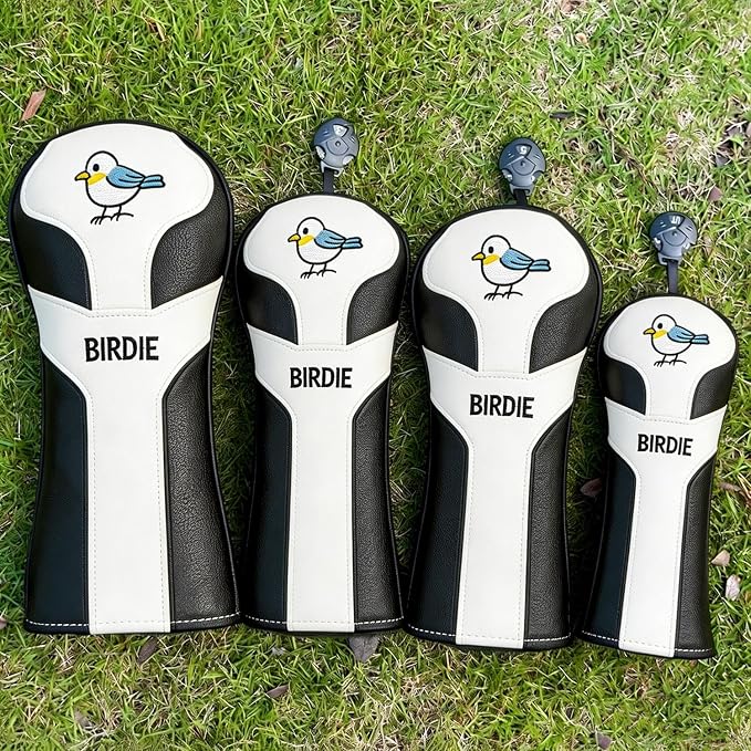 Vesperlux Birdie Golf Headcover Driver Wood Hybrid | Waterproof, Anti-Slip, 3-Pack, Universal Fit, Alignment Stick Cover, Durable, Adjustable Number Dial, Funny Unisex Golf Gift