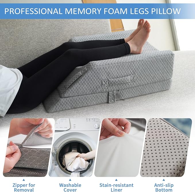 Adjustable Leg Elevation Pillows for Swelling After Surgery, Cooling Memory Foam Leg Wedge Pillow for Blood Circulation, Wedge Pillow for Sleeping, Sciatica Back Knee Hip Ankles Pain Relief