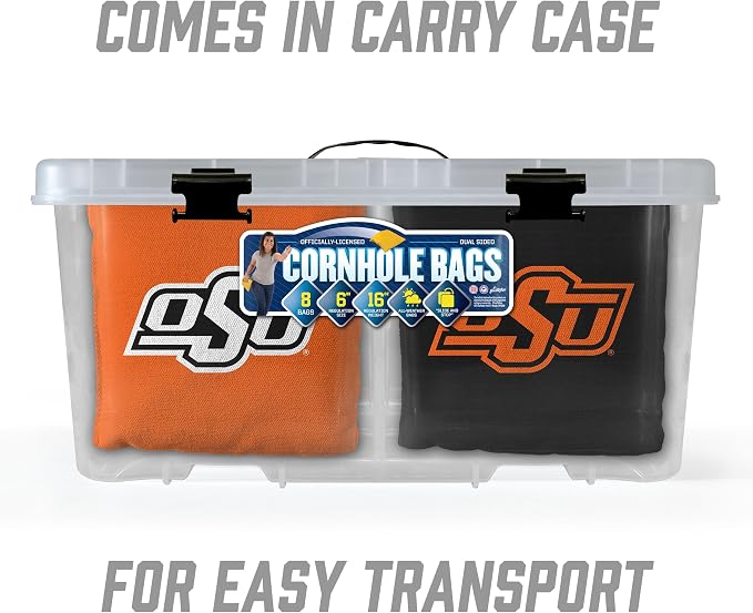 YouTheFan Officially-Licensed NCAA Set of 8 Cornhole Bags - All Weather Dual Sided Slide & Stop - Regulation Size with Carry case
