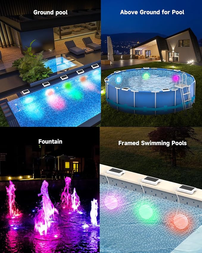 Solar Pool Lights, Rechargeable Submersible LED Lights with Remote, IP68 Waterproof Built-in Magnet Solar Underwater Light for Above Ground/Inground Pools, Pond Decoration(2 Pack)