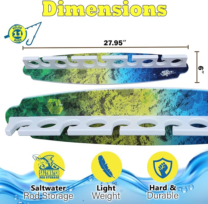 Rush Creek Creations Reel Salty Waterproof Offshore/Inshore Fishing Rod Holder for 11 Saltwater Poles + Gear & Accessories Perfect for Garage & Wall Storage