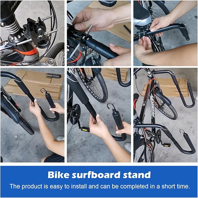 Bicycle Surfboard Racks, Bike Surf Board Holder for Shortboards, Longboards, SUP Paddleboards, Skis, Windsurfing Boards, Outdoor Sports Surfing Wakeboard Carrier Mount for Bike