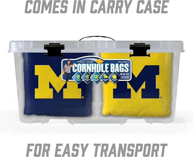 YouTheFan Officially-Licensed NCAA Set of 8 Cornhole Bags - All Weather Dual Sided Slide & Stop - Regulation Size with Carry case