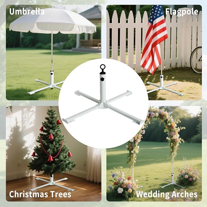 AMMSUN Foldable Portable Beach Umbrella Stand-Portable Patio Umbrella Base Holder,Outdoor Sunshade Anchor,with Weight Bag,Rust Free Tempered Iron Umbrella Stand for Courtyard,Garden,Beach,Grass