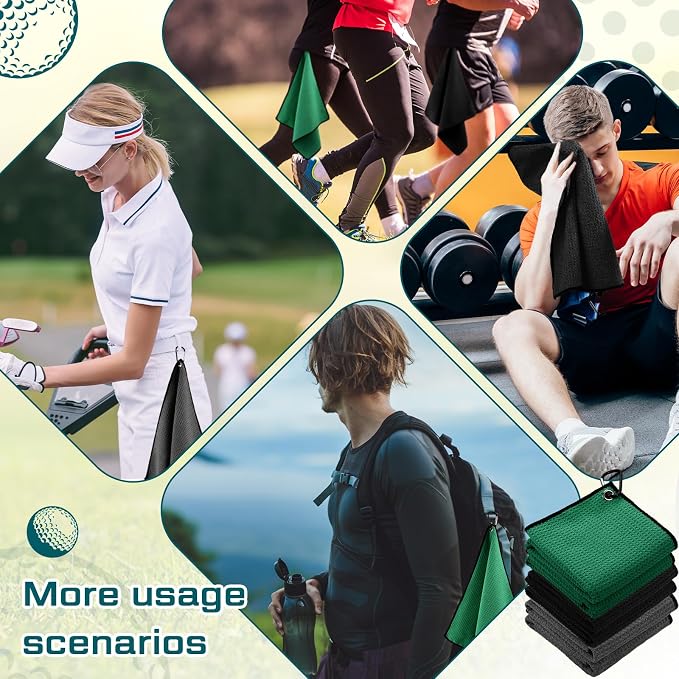 Batiyeer 30 Pcs Golf Towels Bulk for Bags 16'' x 16'' Microfiber Fabric Golf Towel with Clip Waffle Pattern for Men Mini Tournament Fitness Yoga Camping(Black,Gray,Green)