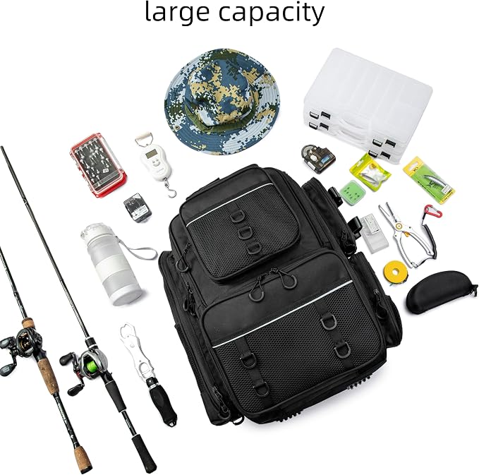 WANOON Fishing Backpack,Tackle Bag,with Tackle Boxes. Large Fishing Bag, Strong Materials