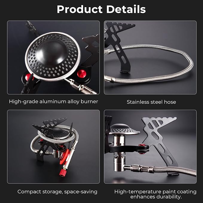 Alocs 2800W Backpacking Stove, Portable Camping Stove with Ignition, Mini Camp Stove with Butane Adapter, Foldable Gas Stove with Carry Bag for Outdoor Cooking, Hiking, Picnic, Emergency use