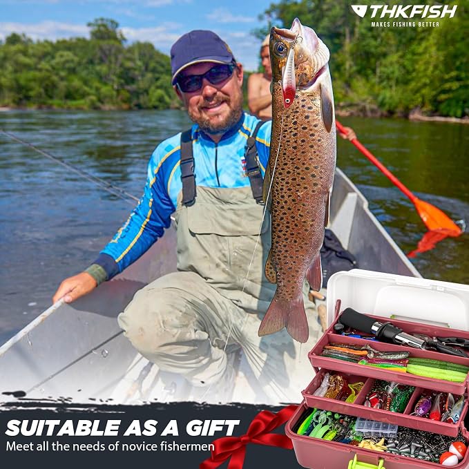 THKFISH Fishing Lures Kit, Bass Fishing Gear Kit for Freshwater Tackle Box with Tackle Included Topwater Baits, Swimbaits, Frog, Fsihing Bait Accessories Gift for Men