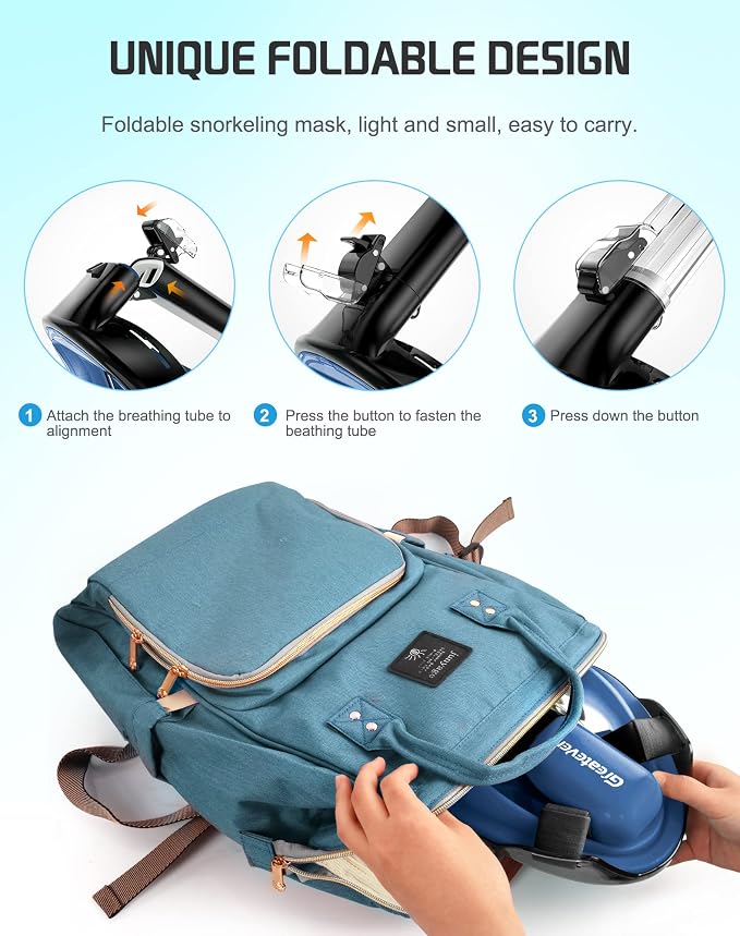Greatever Full Face Snorkel Mask, Snorkeling Gear for Adults with Latest Dry Top Breathing System and Detachable Camera Mount, Foldable Snorkel Set for Family Snorkeling Trips, Anti-Fog & Anti-Leak