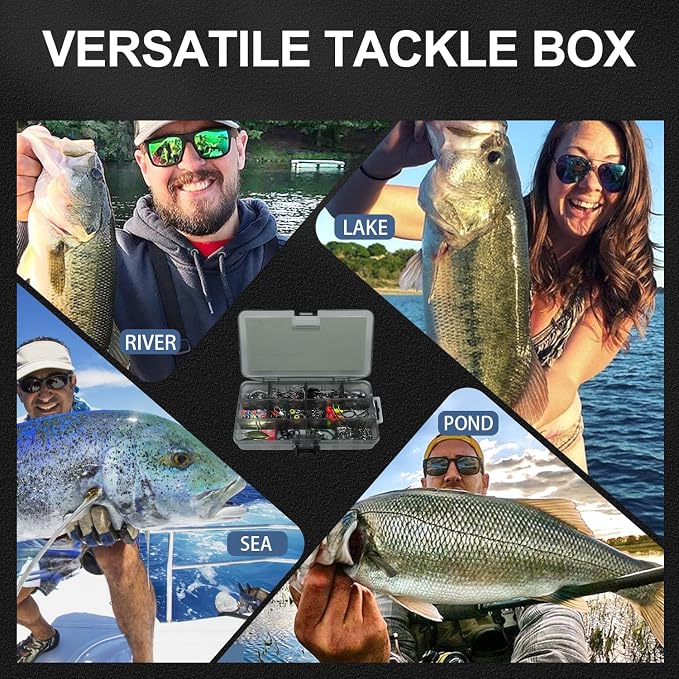 GOTOUR 128/209/240/265pcs Fishing Lures Kit with Tackle Box, All-in-1 Fishing Accessories Gear Set with Soft Lure, Minnow, Crankbait, Hooks, Sinkers, and Terminal Tackle Kit, Fishing Gifts for Men