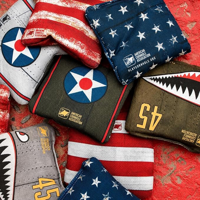 ACA Synergy Pro Professional Cornhole Bags Dual Sided Regulation 6x6 Set of 4 Vintage Flag