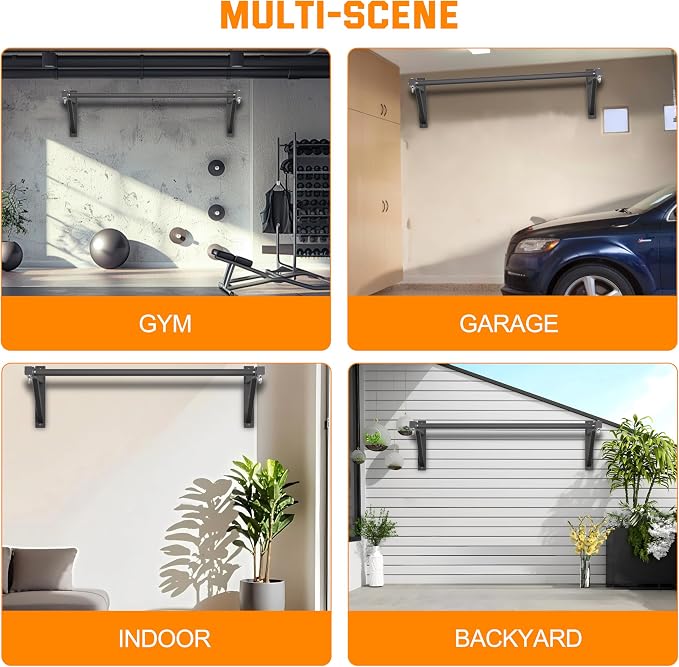 Pull Up Bar Wall Mounted, Heavy Duty 650 lbs Capacity Chin Up Bar, 48" Multi-Grip Strength Training Pull-up Bars, for Home Gym Garage/Backyard Total Body Workout, Ease Of Use Mounting