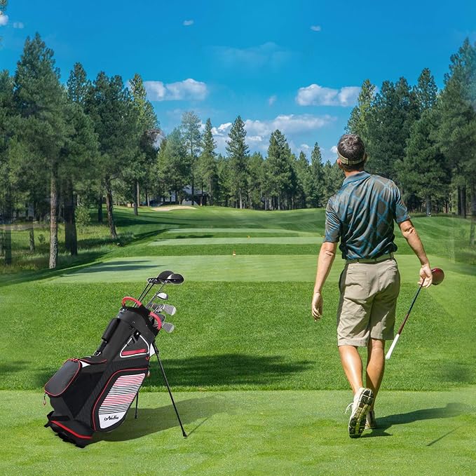 Golf Stand Bag for Men Navy 14 Way Divider Golf Bags, 6LB Lightweight Portable Walking/Riding Bags with Dust Cover, Strap