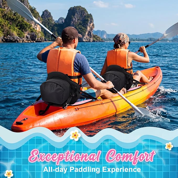 Vinsot Kayak Seat Cushion Universal Paddle Board Seat with Back Support Adjustable Non Slip Boat Chair Seats with 4 Straps and Storage Bag for Kayak Boat Sup Canoe