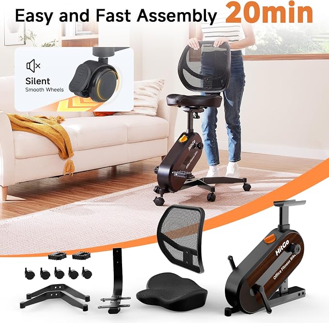 HitGo Office Exercise Bike Desk Chair,330 lbs Heavy Duty Under Desk Bike with 9-Level Height Adjustable Seat 24.4"-33.8",8-Level Resistance & Rolling Wheels,Quiet Fitness Chair for Home Office
