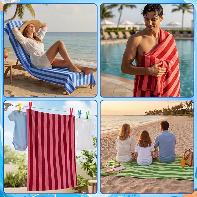 Gilprop 4 Packs Oversized Stripe Beach Towels XL L Microfiber Clearance Pool Towels with Bags Clips Soft Absorbent Quick Dry Camping Swim Towel for Adult Women Men Travel Family (72×36 in,Multicolor)