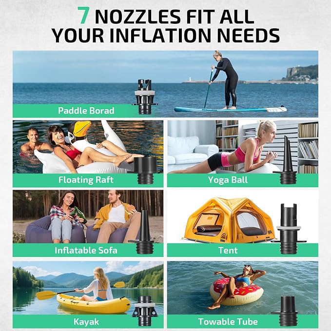 Swonder SeaFalcon Paddle Board Pump, 5200mAh Rechargeable High-Pressure Electric Air Pump with Removable Battery, Portable 3-in-1 Air Inflator with Power Bank & Camping Light